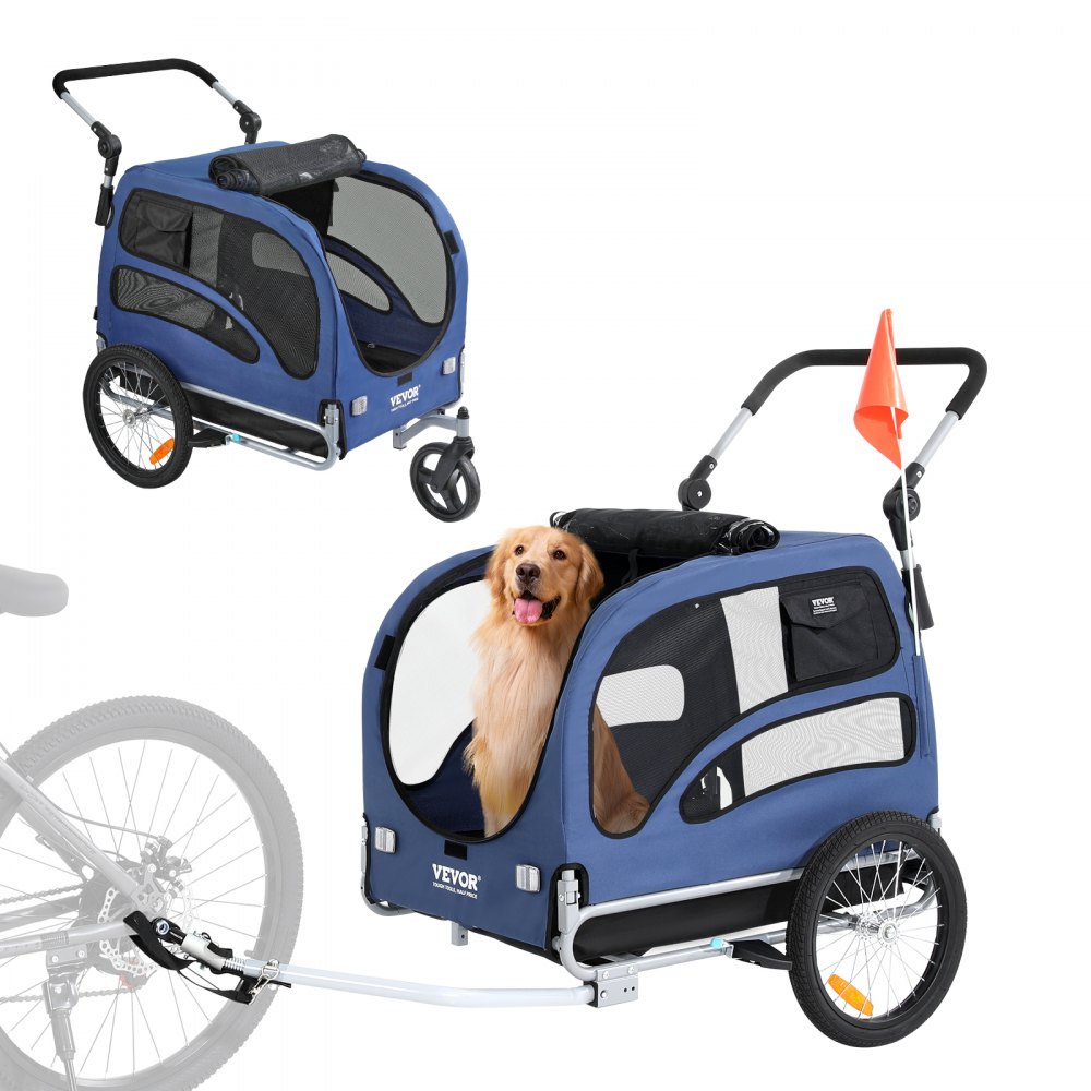 Dog trailer 45 kg 2-in-1 bicycle trailer carbon steel + 600D Oxford fabric + PP foldable 1440 x 725 x 845 mm as a trailer 1320 x 725 x 920 mm as a stroller dog buggy jogger trailer blue