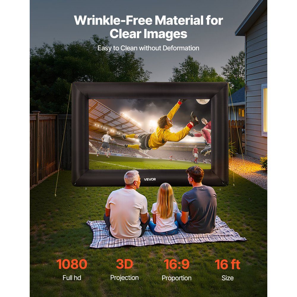 Inflatable Movie Screen, 600D Projector Screen, Projection Screen with Portable Storage Bag, 16:9 Movie Projection for Home Theater Theme Party, Pool Fun (409x160x272cm)