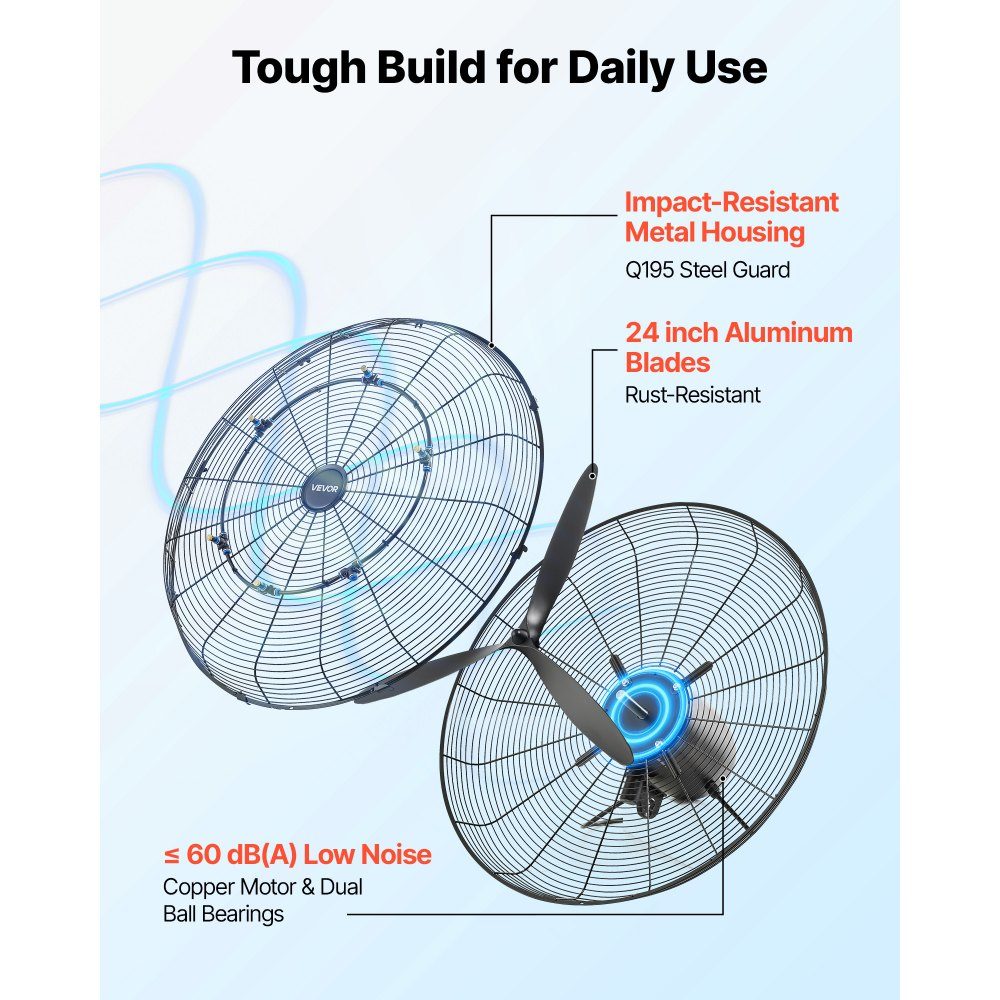 110W Industrial Wall Fan 67cm 7m/s Oscillating Wall Fan with 3 Mist Levels and Adjustable Tilt Angle Commercial Industrial Fan for Workshop Garage Warehouse Gym Black
