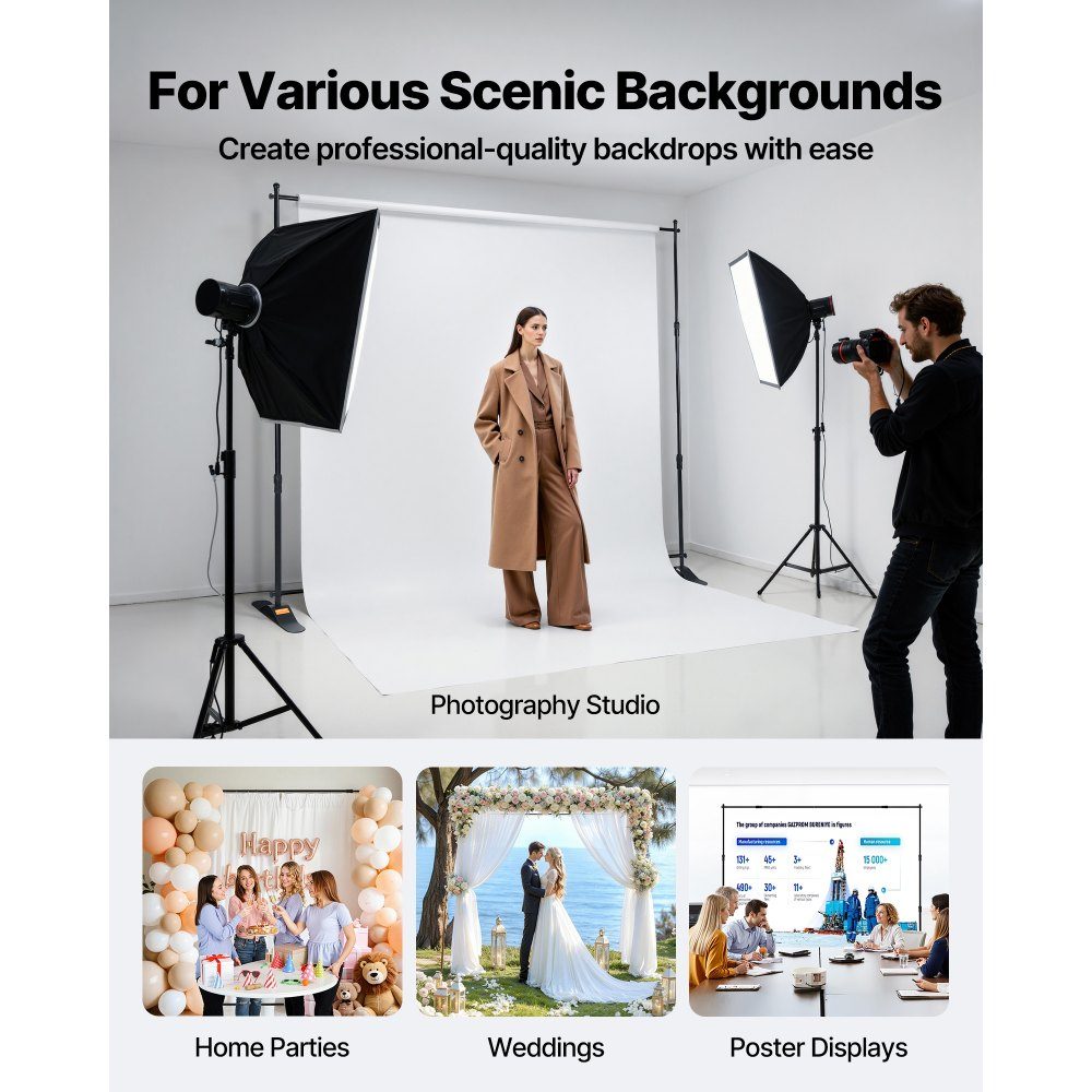 Telescopic tube backdrop stand DM-ABS, telescopic backdrop system, adjustable to 20x20cm or 20x25cm, aluminum material backdrop stand for holiday events