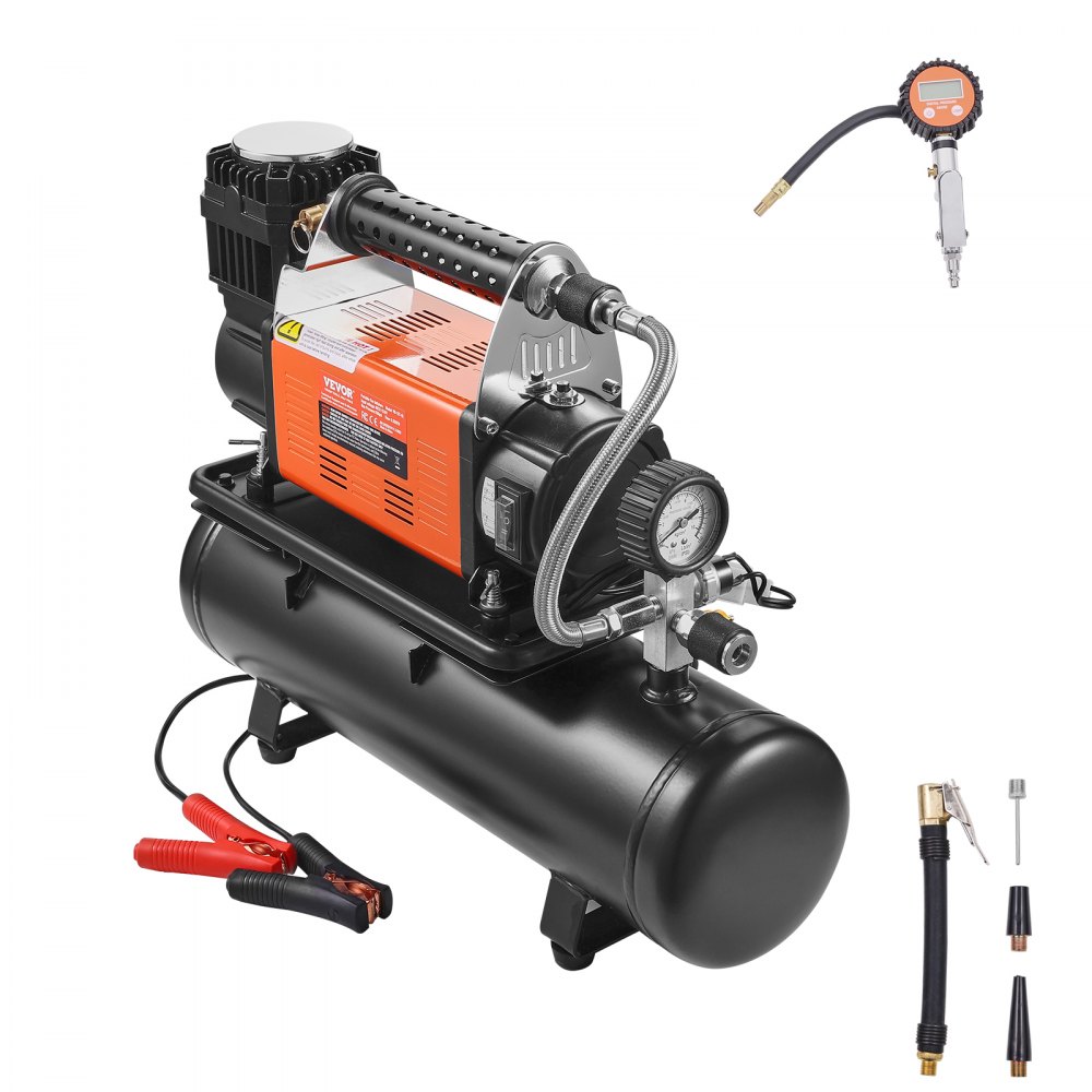 12-V-Hochleistungs-Luftkompressor mit 6-Liter-Tanksatz, 6,35 CFM tragbarer Reifenfüller, 150 PSI Off-Road-Luftkompressor mit digitalem Manometer, Reifenfüller für LKWs, Autos, SUVs, Allradfahrzeuge, Wohnmobile