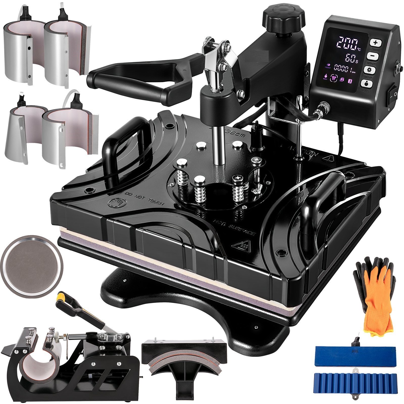 Digital Premium Heat Press 10 in 1 Transfer Press Black 38x30cm Hot Press Machine Textile Press Multifunctional Sublimation T-Shirt Press Mug Press Cup Press Hats Plates Cups 360 Degrees