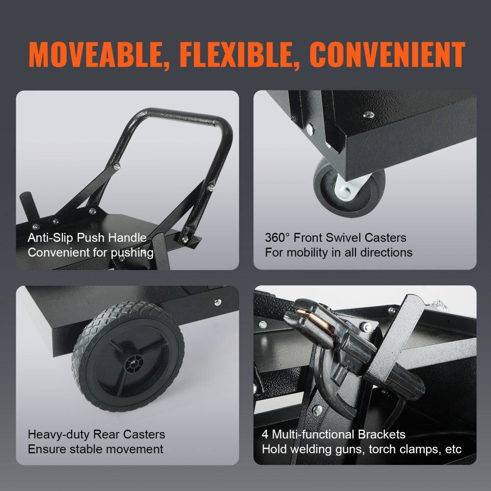 Welding trolley 3 floors Welding mobile max. 168-181 kg. Trolley for welding machines with 2 gas bottle holders. Ideal for manual welding, inert gas welding, argon arc welding