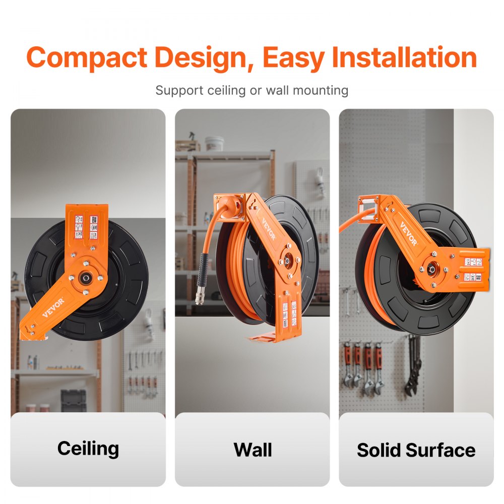 Persluchtslanghaspel, 9,52 mm x 19,81 m hybride luchtslang, max. 300 PSI, slanghaspel met automatische oprol- en toevoerleiding, voor plafond-/wandmontage voor werkplaats en garage Persluchtslanghaspel, 9,52 mm x 19,81 m hybride luchtslang, max. 300 PSI, slanghaspel met automatische oprol- en toevoerleiding, voor plafond-/wandmontage voor werkplaats en garage