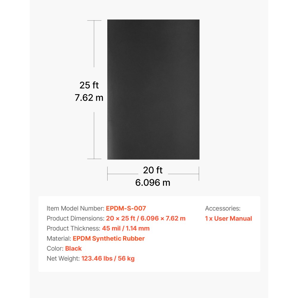 Membrane de toiture 6,096 x 7,62 m, membrane de toiture, film EPDM 1,14 mm, étanchéité pour abri de voiture, longue durée de vie et résistant aux intempéries, étanchéité de toiture, sous-toiture pour camping-cars, toits, étangs Membrane de toiture 6,096 x 7,62 m, membrane de toiture, film EPDM 1,14 mm, étanchéité pour abri de voiture, longue durée de vie et résistant aux intempéries, étanchéité de toiture, sous-toiture pour camping-cars, toits, étangs