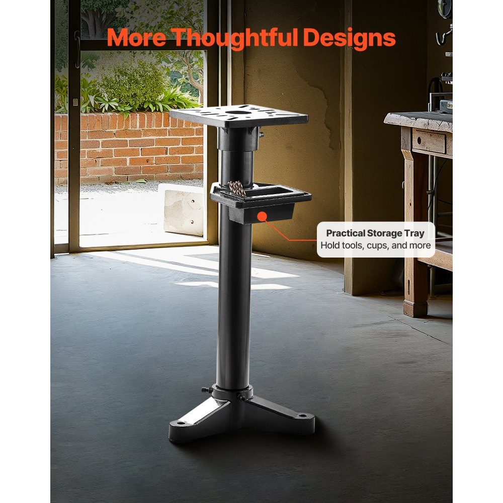 Bench grinder stand, vise floor base with 27 x 27 cm mounting plate, pre-cut mounting slots and water container, compatible with most bench grinders