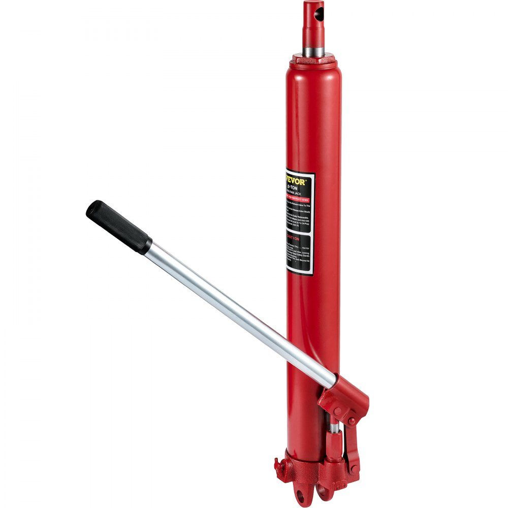 8 Ton Capacity Hydraulic Long Ram Jack Single Piston Pump and Clevis Base Manual Elevating Platform Jack with Handle for Workshop Cranes Engine Hoists Red