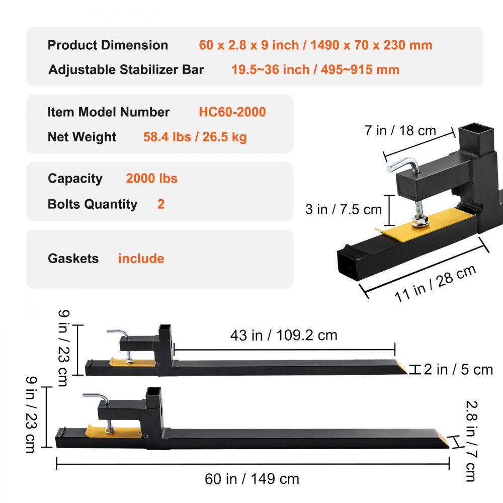 Palettengabel 1490x70x230mm Gabelträger 907kg Tragkraft Gabelzinken 149cm Gesamtlänge mit 109,2cm Gabelblatt Gabelstapler Gabelstaplerzinken Frontlader Palettenrahmen