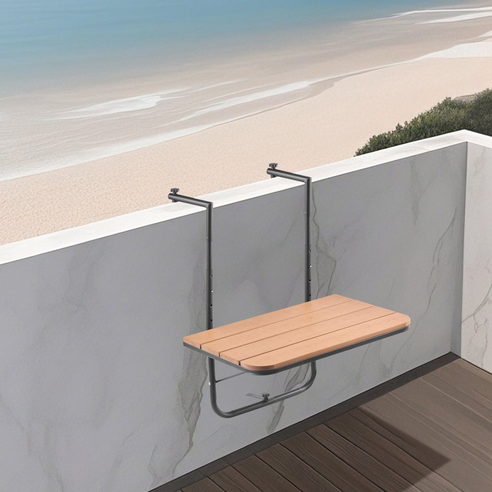 Balkontisch, 595 x 400 mm, klappbarer Balkon-Hängetisch, Klapptisch für Außengeländer, 4 Ebenen verstellbar, passend für Geländer von 2,54 bis 21 cm, Serviertisch für Terrasse und Deck