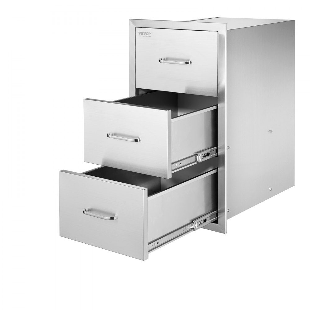 Outdoor Kitchen Drawers, Triple Access Stainless Steel Drawer Cabinet, Grill Island Drawer Storage with Paper Towel Holder and Handle, for Grill Station