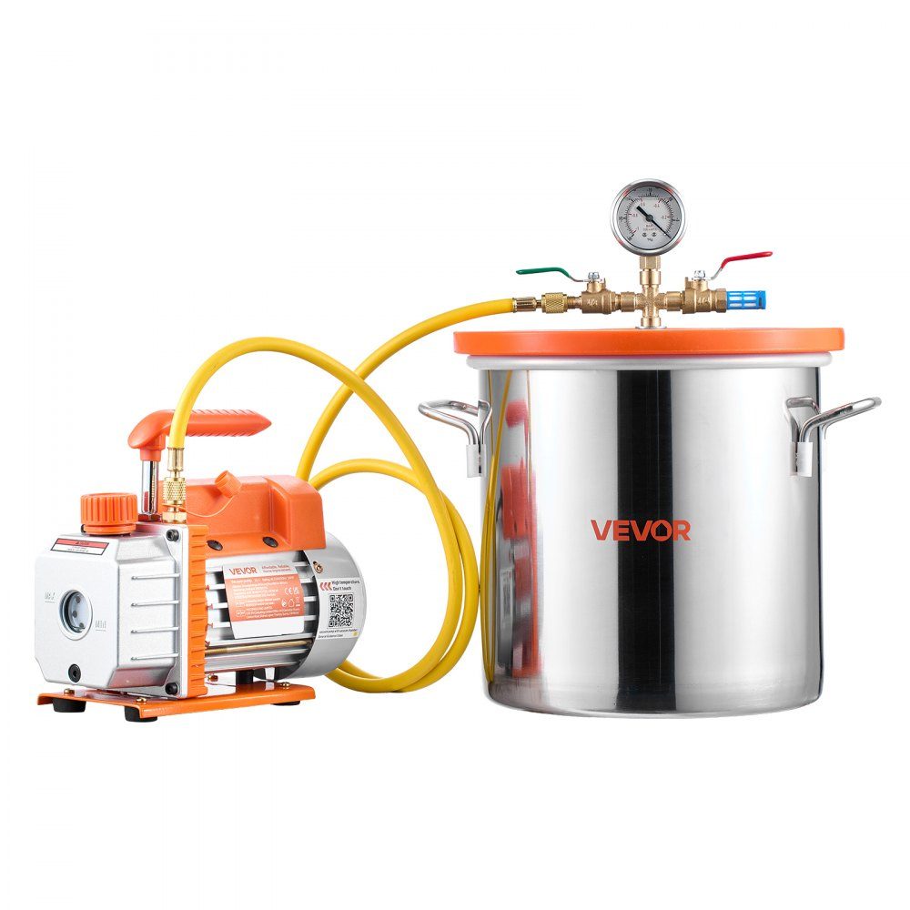 Vakuumpumpe mit 18,9 l Vakuumkammer, 3,5 CFM 99 l/min, 180 W, 1-stufige Vakuumpumpe, Vakuumpumpen-Set, 1,5 m Schlauch, zum Stabilisieren von Holz und Entgasen von Silikonharz