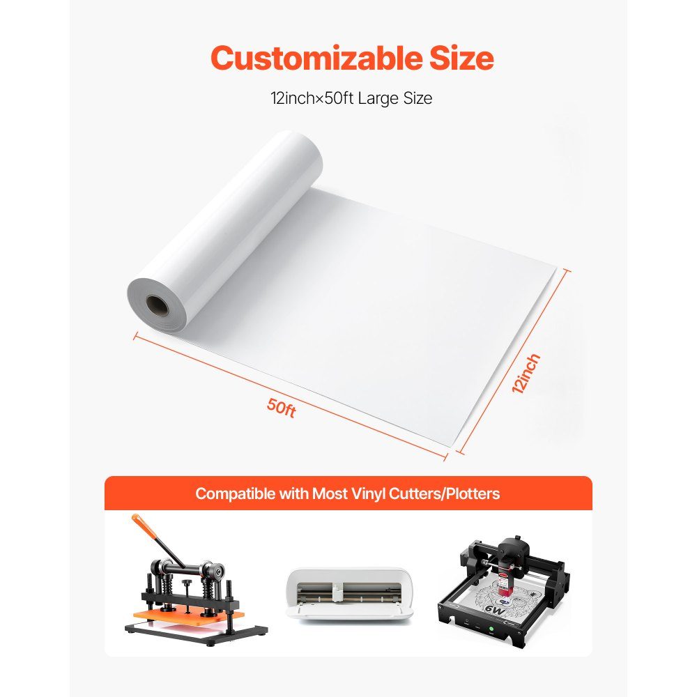 Vinyl Film Heat Transfer Transfer Film (304.8 x 15240mm) Gloss White HTV Iron On Vinyl Roll Compatible with Cutting Machines for Various Materials T-Shirts Cushions Hats