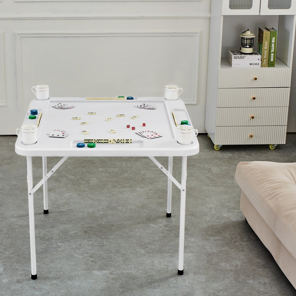 Mahjongtafel, dominotafel, opvouwbare kaarttafel voor 4 spelers met 4 bekerhouders en 4 chipcompartimenten, draagbare dominospeltafel met 1 set dominostenen voor Mahjong pokerpuzzels Mahjongtafel, dominotafel, opvouwbare kaarttafel voor 4 spelers met 4 bekerhouders en 4 chipcompartimenten, draagbare dominospeltafel met 1 set dominostenen voor Mahjong pokerpuzzels