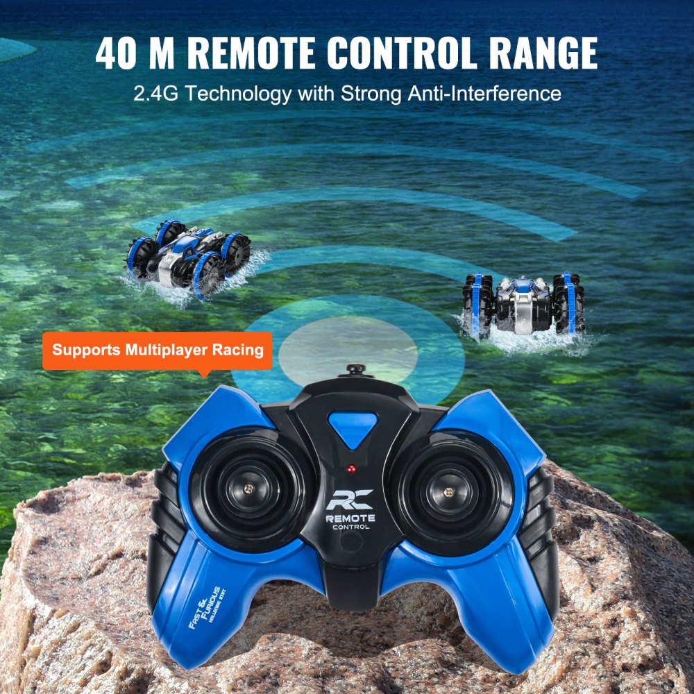 Amphibisches ferngesteuertes Autoboot, 2,4 GHz 12 km/h 4WD wasserdichtes RC-Auto für Kinder, 360° drehbares Stuntauto mit 2 Batterien, geländegängiges Wasser-Strand-Poolspielzeug für Jungen und Mädchen ab 6 Jahren, Blau Amphibisches ferngesteuertes Autoboot, 2,4 GHz 12 km/h 4WD wasserdichtes RC-Auto für Kinder, 360° drehbares Stuntauto mit 2 Batterien, geländegängiges Wasser-Strand-Poolspielzeug für Jungen und Mädchen ab 6 Jahren, Blau