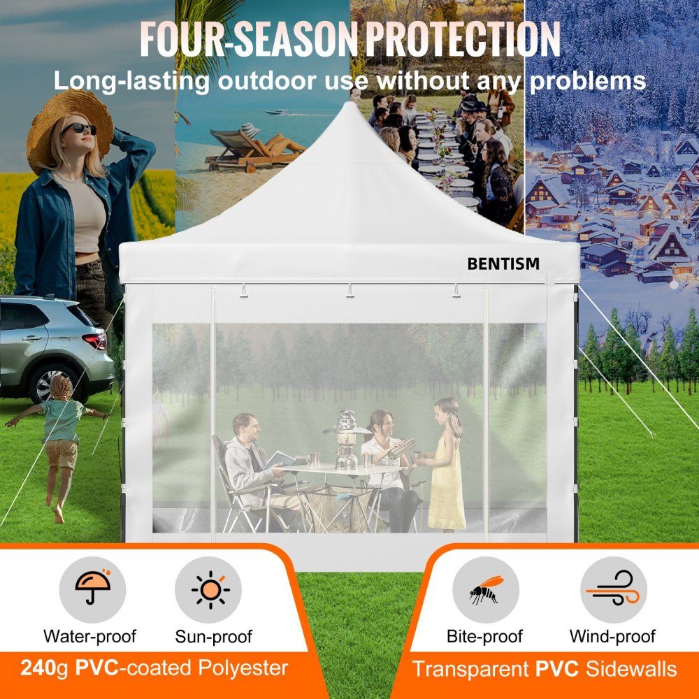 Gazebo Pliant 3x3m Gazebo Pliant 240g Polyester Enduit de PVC Pop Up Gazebo 1,95-2,13 m Tente de fête réglable Chapiteau Tente de Plage Blanche pour Mariages ou Autres activités Commerciales