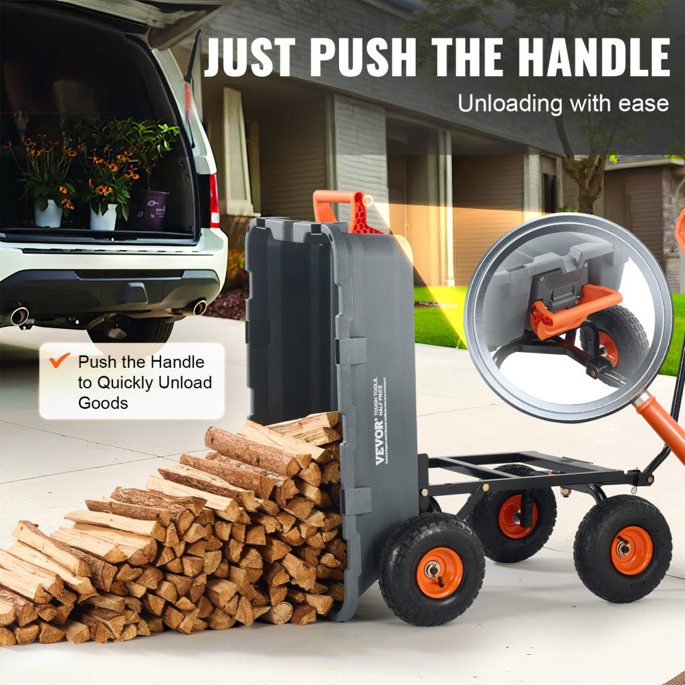 Gartenwagen, Gartenwagen mit einfach zu montierendem Stahlrahmen, Kippwagen mit umwandelbarem 2-in-1-Griff, Mehrzweckschubkarre mit 360 kg Tragfähigkeit, 255 mm Reifen