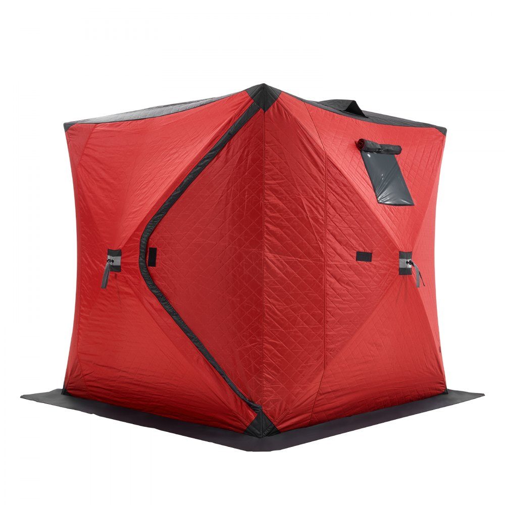 Portable Ice Fishing Tent, Pop Up Ice Fishing Tent for 3-4 People, Fishing Tent, Fishing Umbrella, Thermal Ice Hut for Winter Fishing, Tent with Anchors, Ropes, Carry Bag, 1.8x1.8x2m, Red