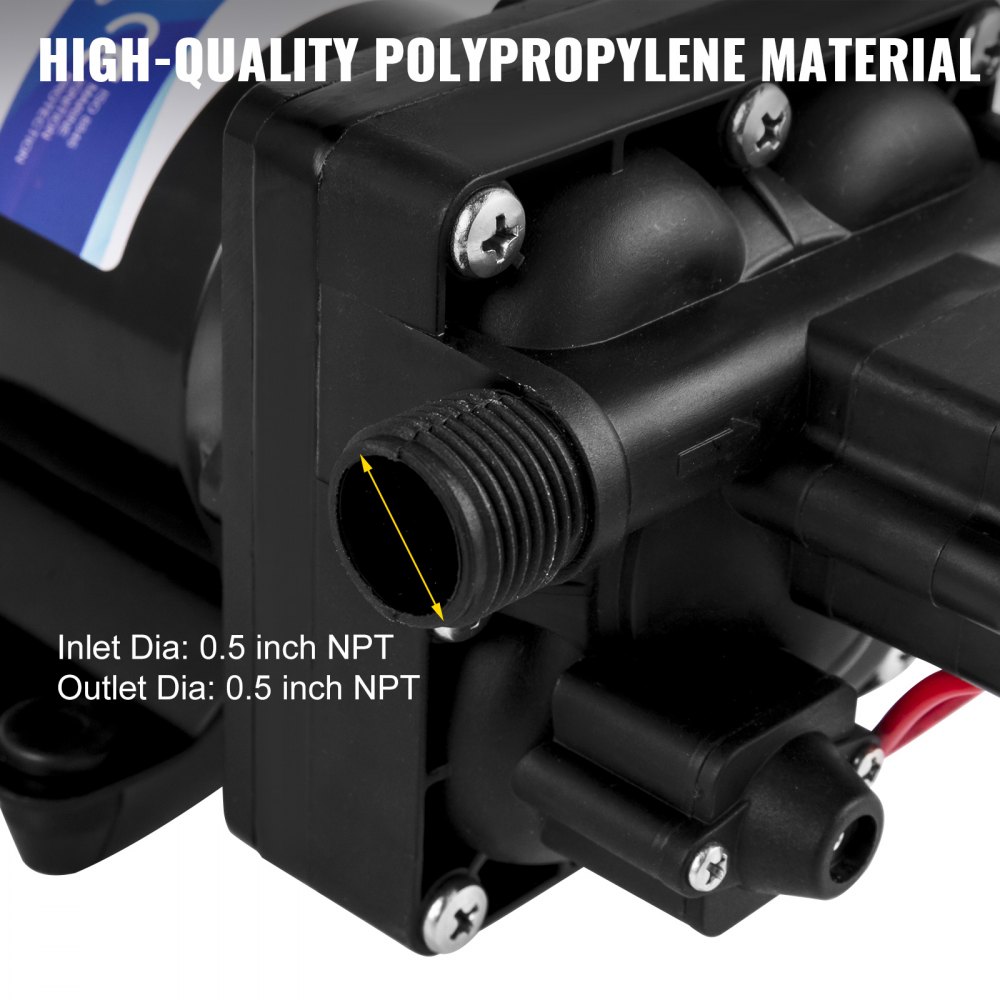 12 V hogedrukmembraanwaterpomp, 3 GPM hogedrukmembraanwaterpomp van polypropyleen, max. druk 45 psi zelfaanzuigende waterpomp, met ingebouwde terugslagklep, voor caravan, boot 12 V hogedrukmembraanwaterpomp, 3 GPM hogedrukmembraanwaterpomp van polypropyleen, max. druk 45 psi zelfaanzuigende waterpomp, met ingebouwde terugslagklep, voor caravan, boot