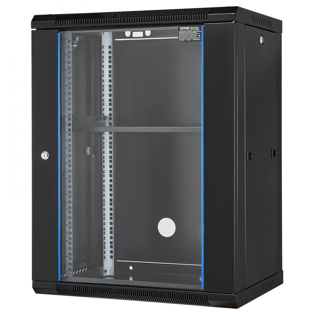 15U wandgemonteerde serverkast, maximale vloerbelasting van 500 lbs, netwerkrackbehuizing met zwenkwielen, afsluitbare deur van gehard glas, Q235 koolstofstaal voor IT-apparatuur A/V-apparatuur