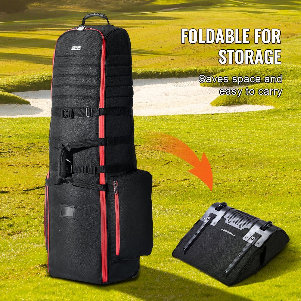 Golf-Reisetasche, Golfgepäck mit Rollen, strapazierfähig, 1800D Polyester Oxford, weiche Golfschläger-Aufbewahrungstasche für Flugzeug, wasserdicht, verschleißfest, Rot + Schwarz