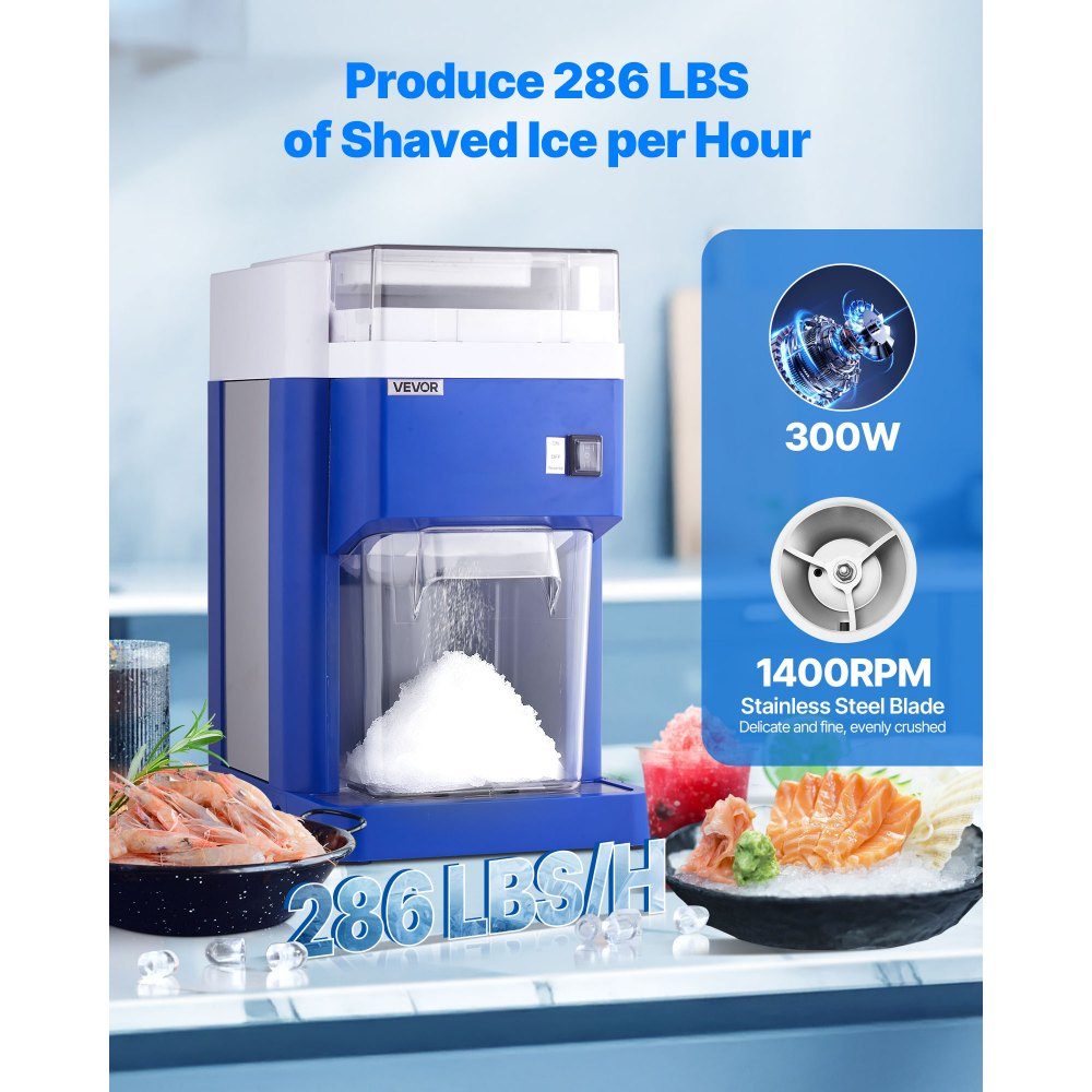 Commerciële ijsscheermachine Sneeuwkegelmachine 1,8 liter Fijn en pluizig mit 300-W-Motor en roestvrijstalen messen Commerciële ijsbreker voor dessertwinkel Familiebijeenkomst Restaurant Blauw