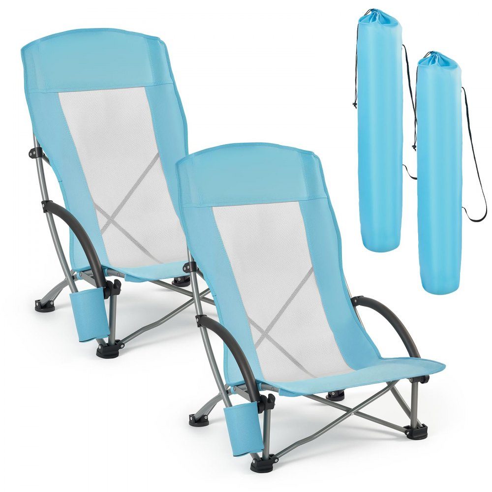 2 x campingstoelen klapstoelen 150 kg draagvermogen, visstoel met hoge rugleuning & kopjesvak & mesh rugleuning & draagtas & strandstoelen met extra brede zitting voor buitenactiviteiten vissen