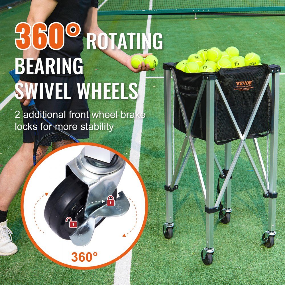 Conteneur de balles de tennis pliable, peut contenir 150 balles de tennis, chariot léger en alliage d'aluminium avec roulettes, sac amovible, sac de transport, chariot d'éducation physique portable pour joueurs de tennis