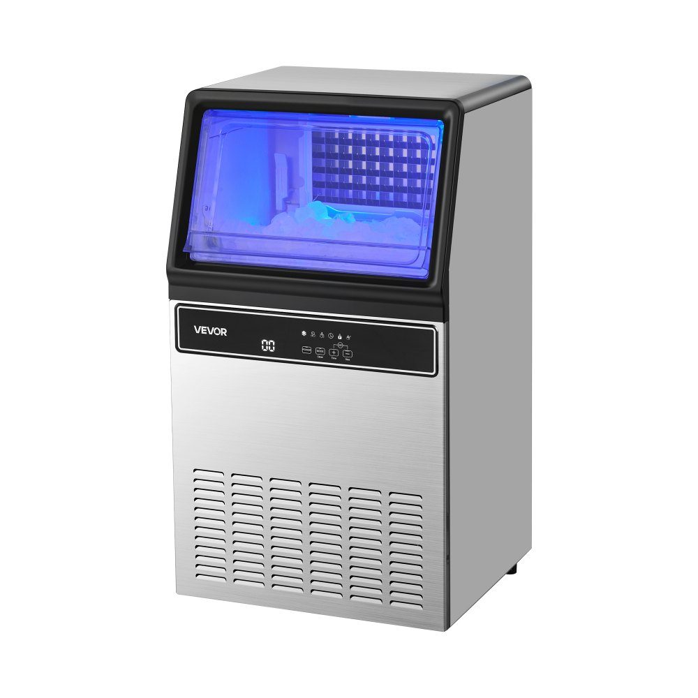 Machine à glaçons professionnelle avec pompe 59 kg/jour avec capacité de stockage de 15 kg, 45 glaçons par cycle, sur pied et sous comptoir, avec écran LED et autonettoyante, pour bar restaurant à domicile