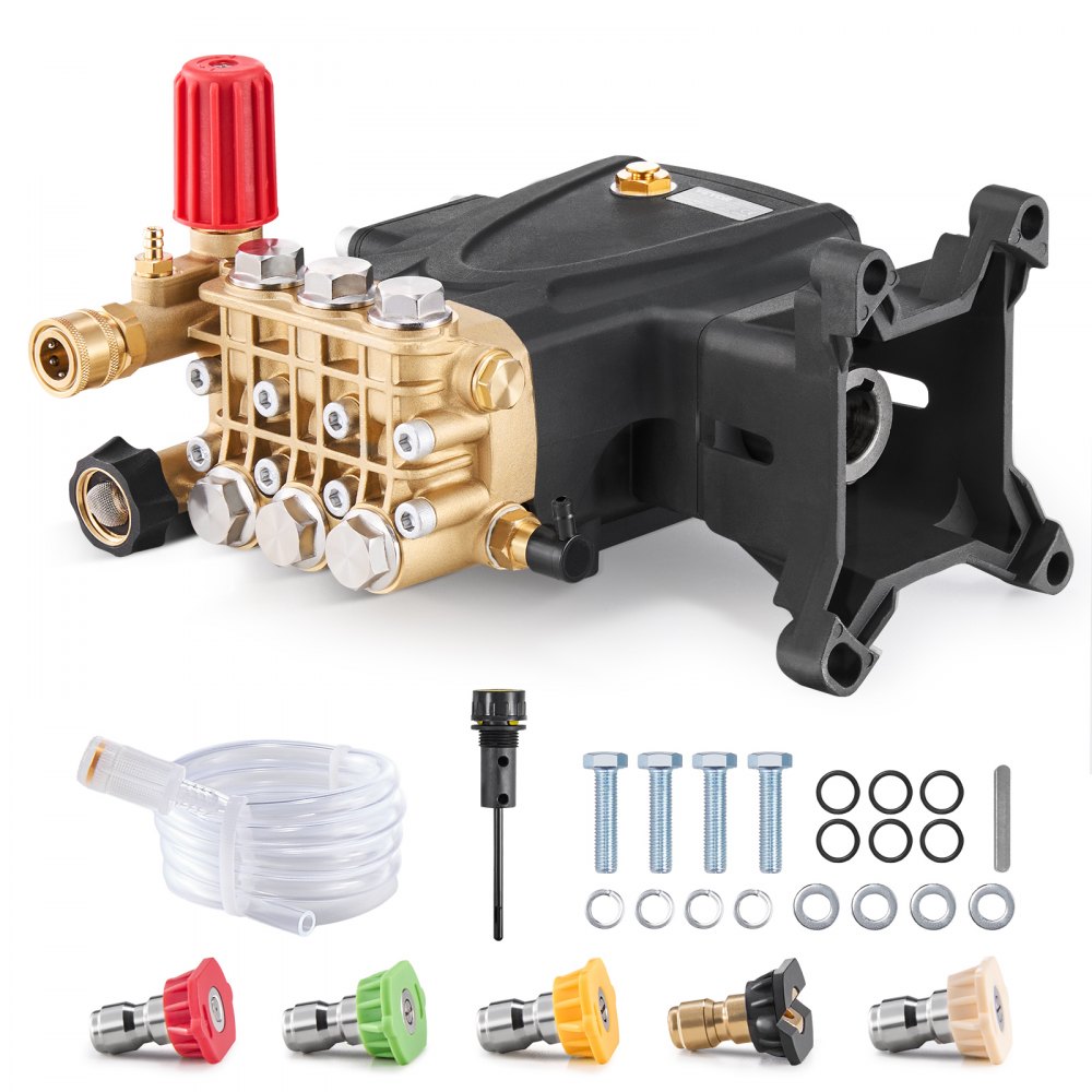 Pressure Washer Pump, 1" Shaft, Horizontal Triplex Piston, 4000 PSI, 4.0 GPM, Replacement Pressure Washer Pump Kit with 5 Nozzles, Replacement Pump up to 500 Hours Continuous Operation, Replacement Pump Pressure Washer Pump, 1" Shaft, Horizontal Triplex Piston, 4000 PSI, 4.0 GPM, Replacement Pressure Washer Pump Kit with 5 Nozzles, Replacement Pump up to 500 Hours Continuous Operation, Replacement Pump