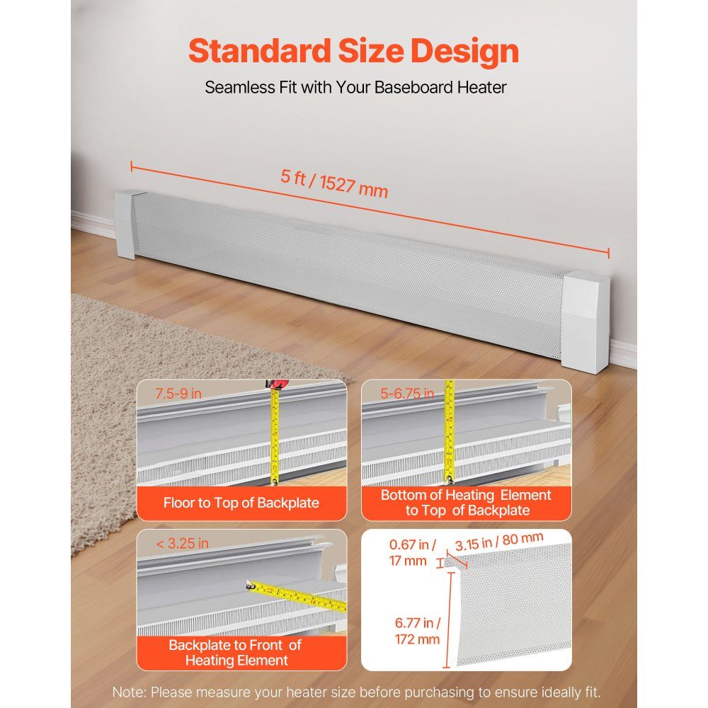 Premium Series Heater Covers 1527 x 81 x 193mm Standard Electric Radiator Front Cover Heavy Duty Steel Replacement Cover for Bedroom White