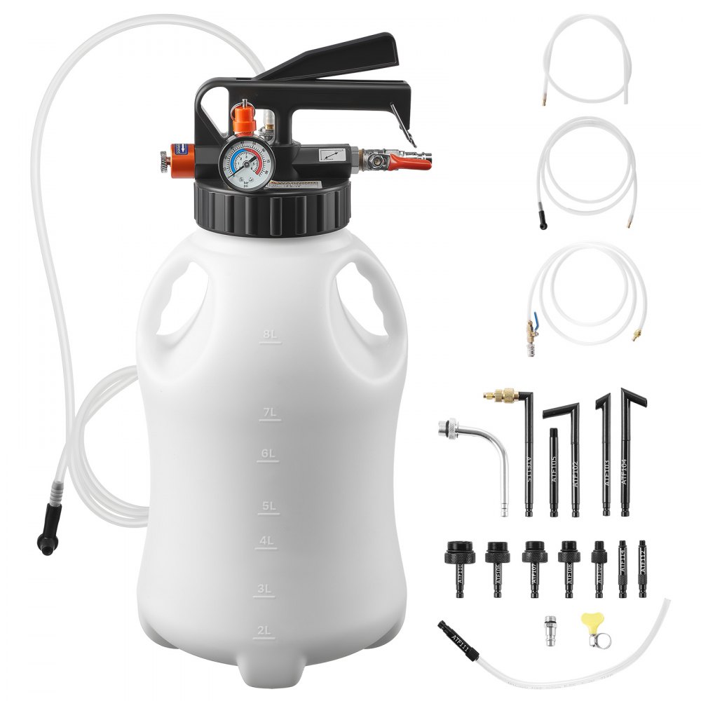 Gear Oil Pump 8L, Pneumatic Transfer Pump with 15 ATF Adapters, Gear Oil Filler with HDPE Tank, Oil Suction Pump, Oil Filler, Oil Filler, Pump Tool for Cars & Boats