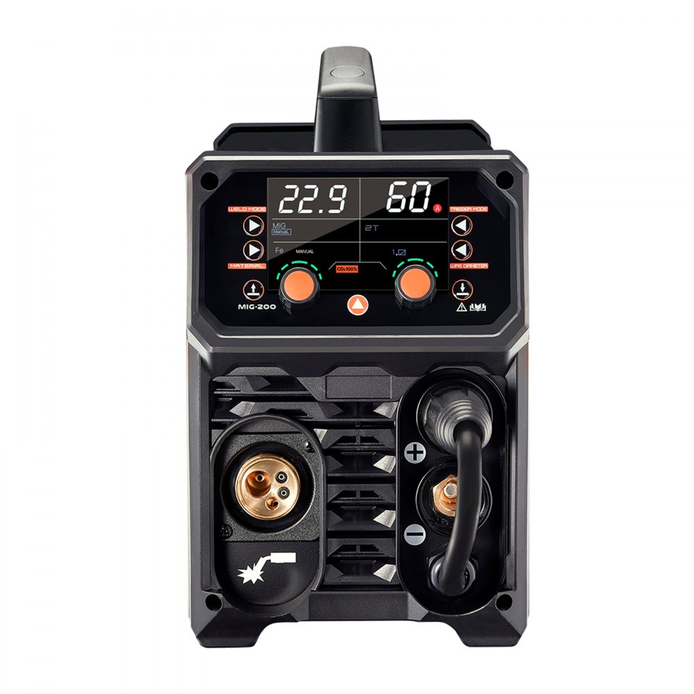 MIG-lasapparaat, 200A synergisch MIG-lasapparaat, 4-in-1 gas MIG/Flux Core MIG/Stick/Lift TIG multiproceslasapparaat met IGBT-invertertechnologie en LCD-scherm