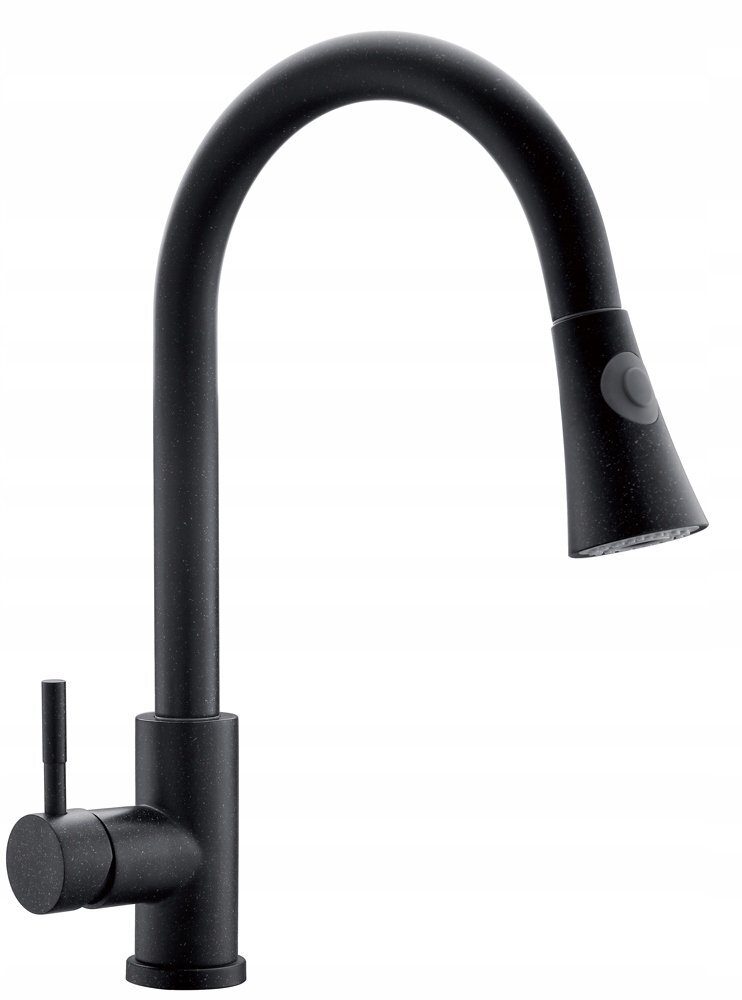 Granitspüle + Mischbatterie + Flüssigkeitsspender + Siphon schwarz XXL-Set