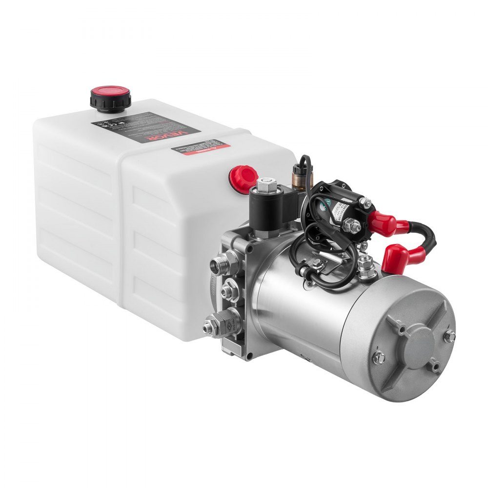7 Qt hydraulic unit, single acting dump trailer pump, maximum opening pressure 22MPa and flow rate 3.4L/min, 12V DC hydraulic pump with metal reservoir for dump trailer white