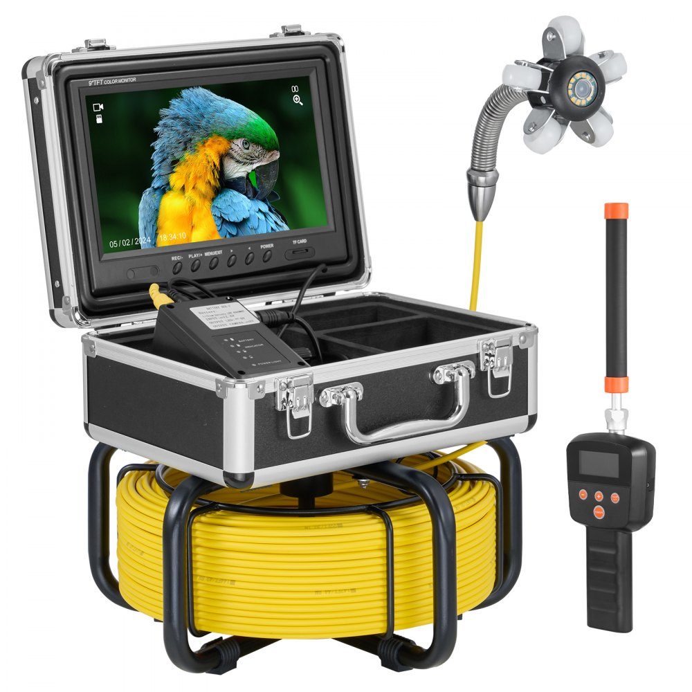 Sewer Camera with 512-Hz- Locator, 50m Self-Leveling Pipe Inspection Camera with 9" 1080P HD Screen, 36x Zoom, Pipe Camera with 12 LEDs, 32GB SD Card, for Sewer Pipes
