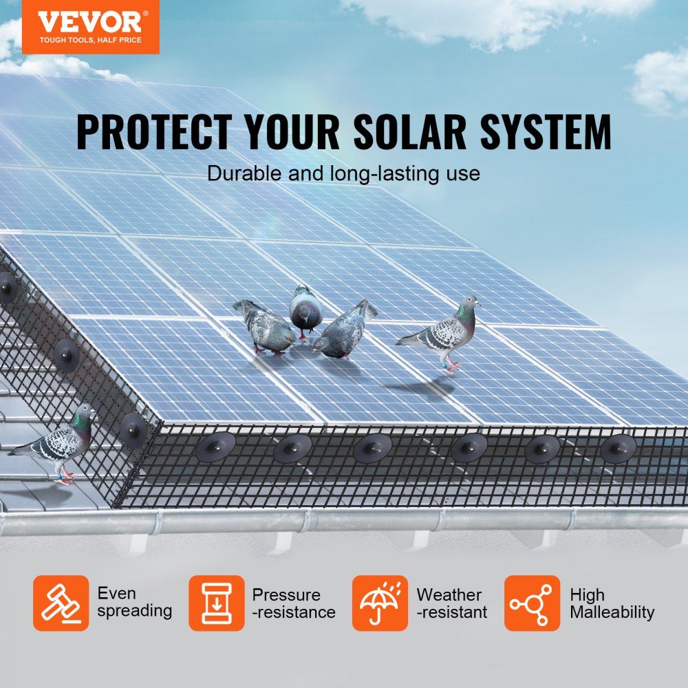 Solarpanel-Vogelschutz, 20,3 cm x 30,5 m, taubenabweisender Solarpanel-Bildschirm mit 70 Edelstahl-Befestigungselementen, Solarpanel-Schutz mit rostfreier PVC-Beschichtung, 1/2 Zoll Drahtrollengeflecht