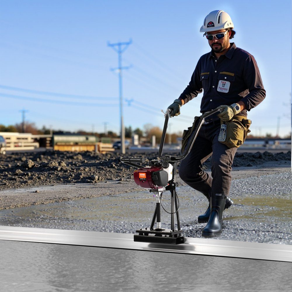 Aluminum Electric Concrete Spreader 1.2m Tool for Leveling and Finishing Concrete Screeds 4-Stroke Vibration Motor Height Adjustable Handles High Efficiency 6500rpm