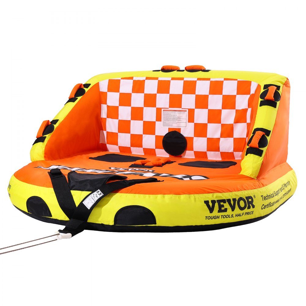 Schleppschlauch für Boote, aufblasbarer Schleppschlauch für 1–2 Fahrer mit Decksitzen und Rückenlehne, 340 Pfund Wassersport-Schleppschlauch, vollständiger Nylonüberzug, EVA-Haltegriffe