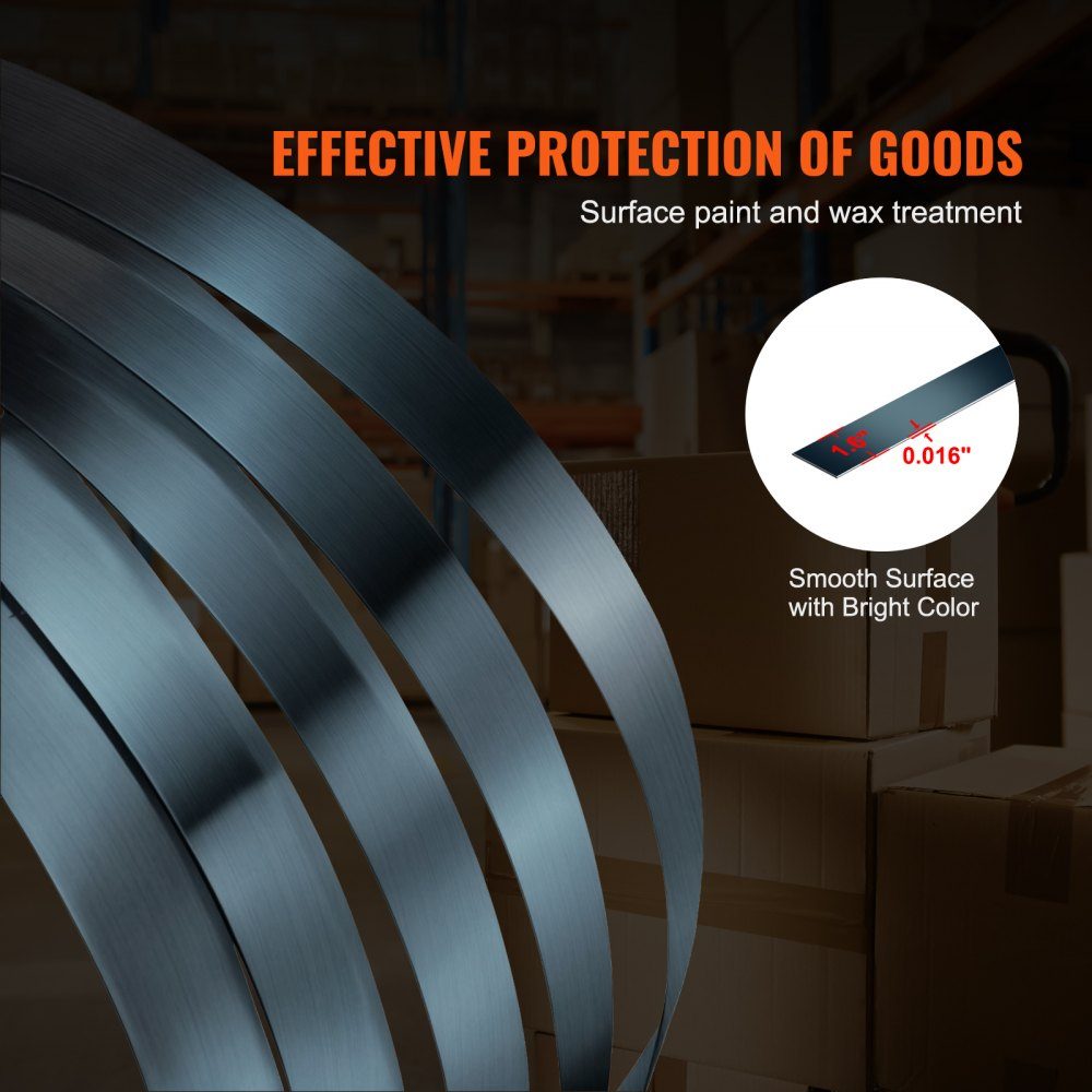 Steel Strapping Roll, 1640 Feet Length x 3/4" Width x 0.02" Thickness, 1700 Pound Breaking Strength, Heavy Duty Pallet Strapping Roll, Portable Strong Metal Strap, Black
