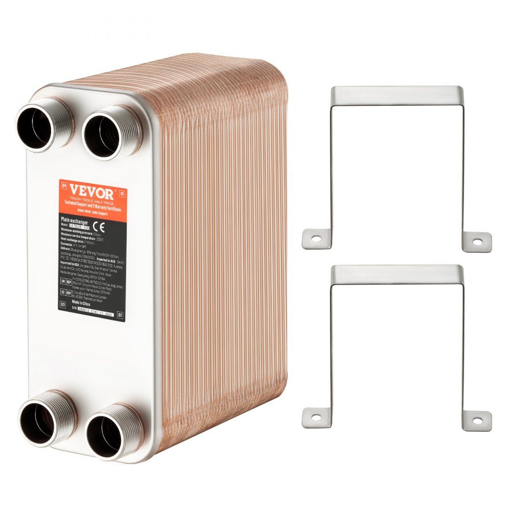 Échangeur de chaleur 127x305mm Échangeur de chaleur à plaques brasées à 80 plaques Cuivre/acier inoxydable 316L Échangeur de chaleur eau à eau pour chauffage par le sol Eau chaude Fonte de la neige Refroidissement de la bière