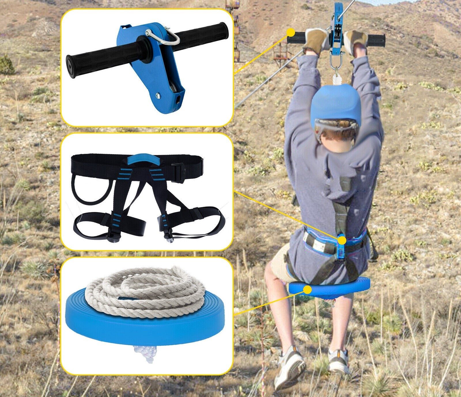 Téléphérique Zipline pour enfants Kit de démarrage en corde d'acier de 80 pieds