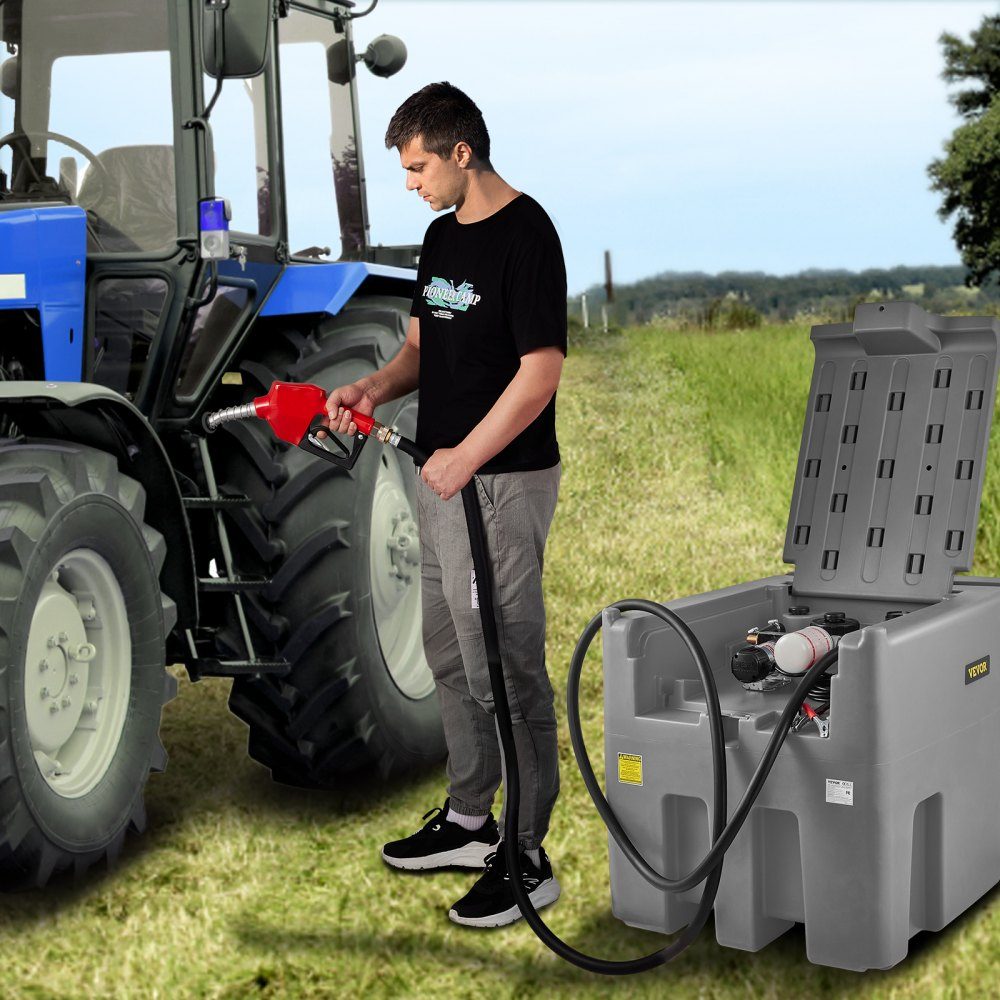 Przenośny zbiornik na olej napędowy 439,11 L Mobilna stacja paliw Szara stacja paliw na olej napędowy Stacja benzynowa 140 W Zbiornik na olej napędowy 2600 obr/min Zbiornik transportowy 12 V DC
