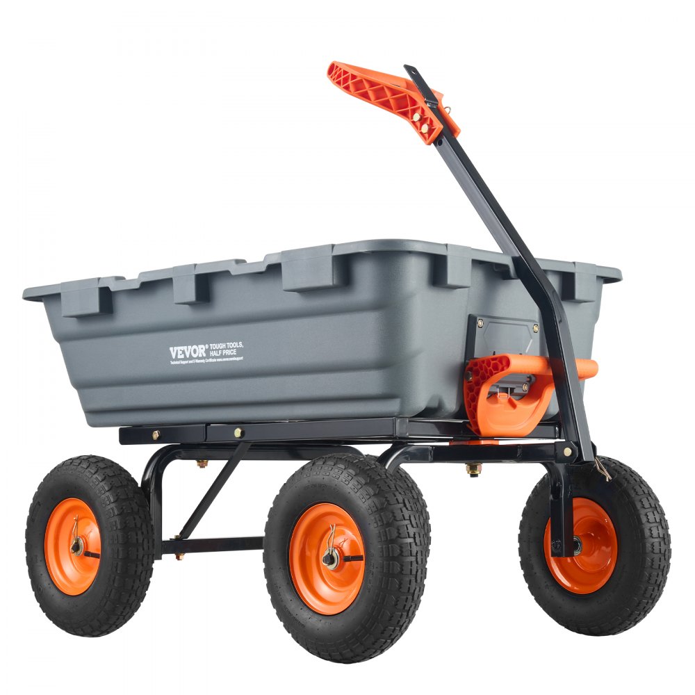 Trolley, tuinwagen met eenvoudig te monteren stalen frame, tuinwagen met 2-in-1 converteerbare handgreep, multifunctionele kruiwagen met een capaciteit van 680 kg, banden van 33 cm
