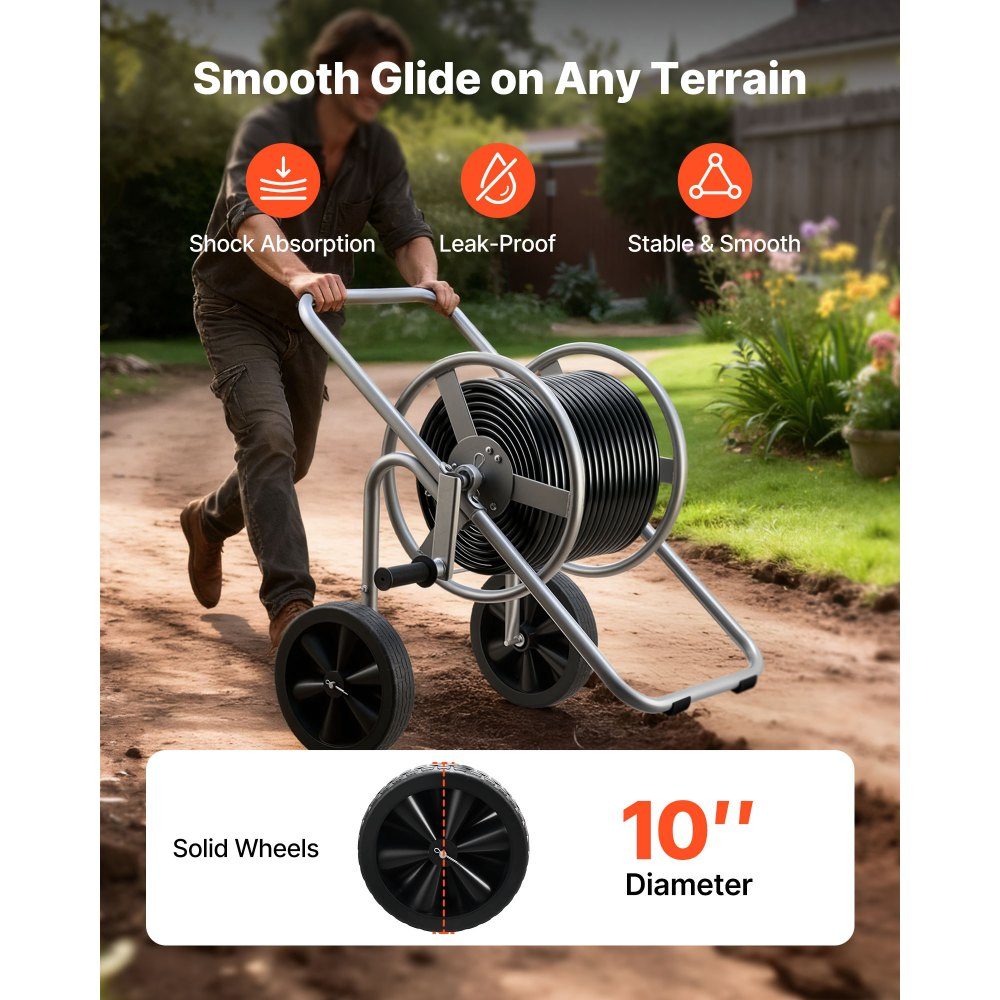 Chariot à tuyau, 6096/9144 cm, chariot à tuyau d'arrosage avec deux roues en PU, poignée et panier en maille robuste, enrouleur de tuyau, enrouleur de tuyau mobile pour l'irrigation du jardin, lavage de voiture, 530 x 650 x 740 mm