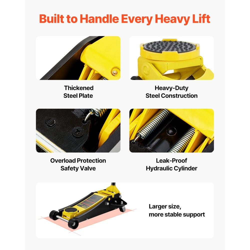 Car Jack, 3 Ton Low Jack Heavy Duty Steel Racing Car Jack with Dual Piston Quick Lift Pump, Jack Lift Range 3.35"-19.69