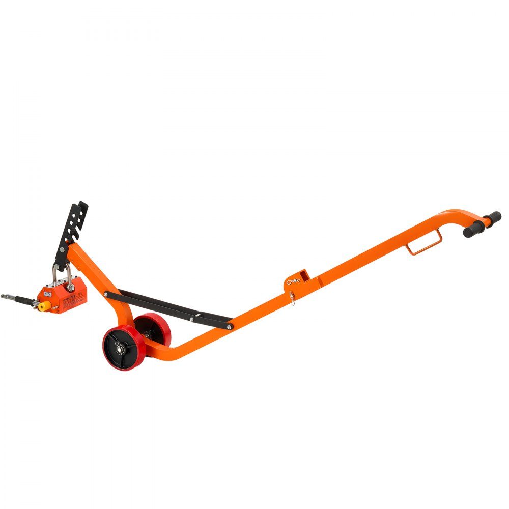 Load lifting magnet permanent magnet lifter with chassis, 600 kg pulling force, steel chassis with heavy-duty magnetic lifter & 2 wheels & adjustable handle, for lifting manhole covers