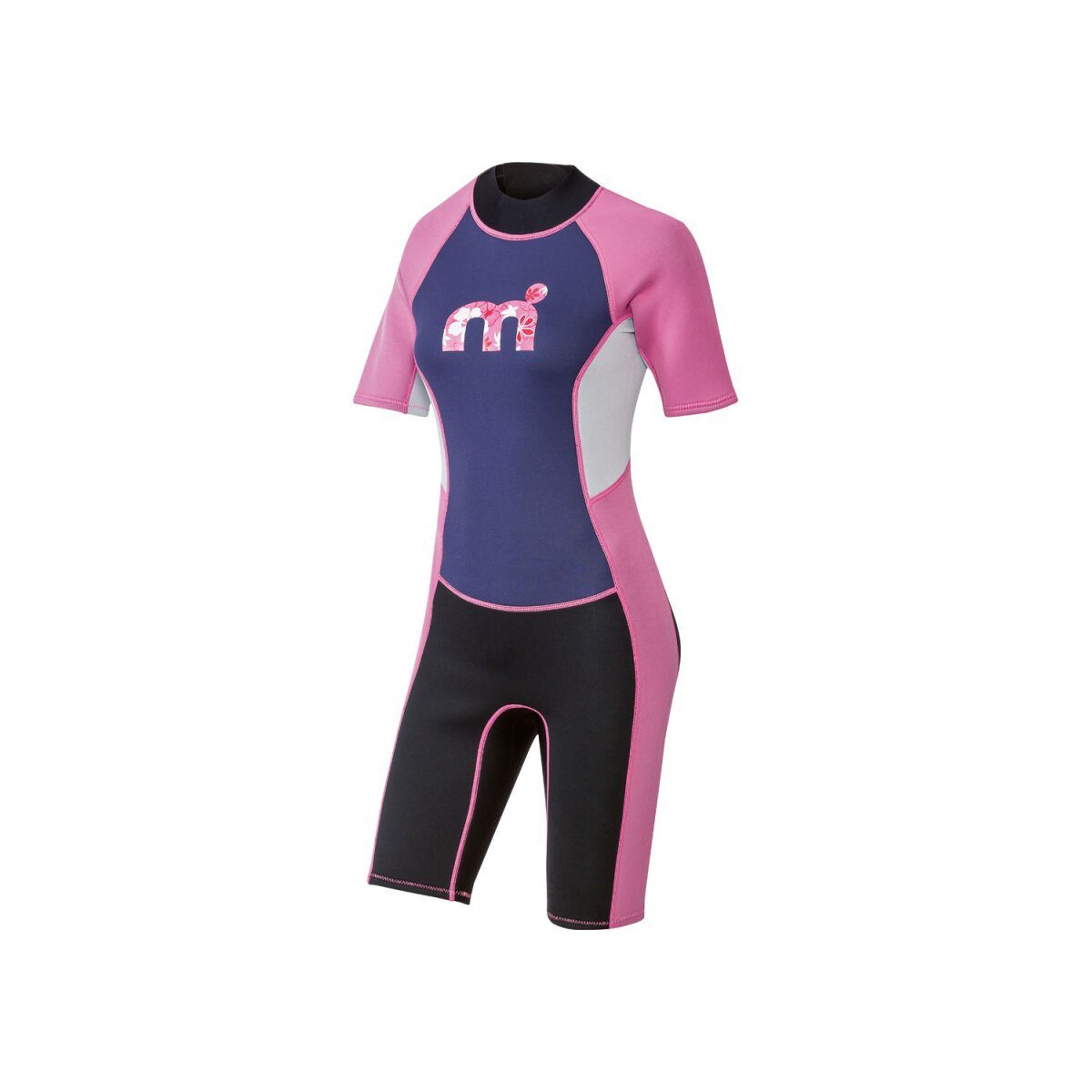 Mistral women's short wetsuit with back zip, black/purple/pink