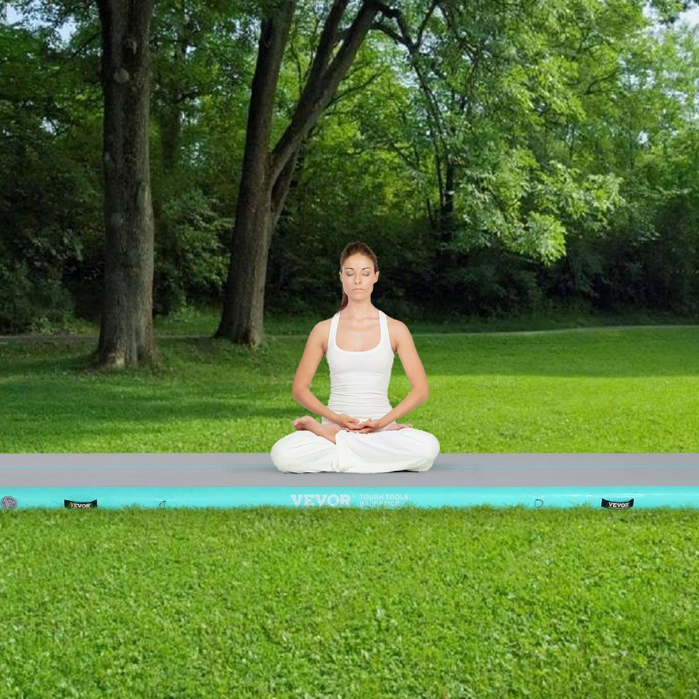 Gymnastik-Luftmatte, 10 cm dick, aufblasbare Gymnastik-Tumbling-Matte, Tumbling-Bahn mit elektrischer Pumpe, Trainingsmatten für den Heimgebrauch/Fitnessstudio/Yoga/Cheerleading/Strand/Park, Grün