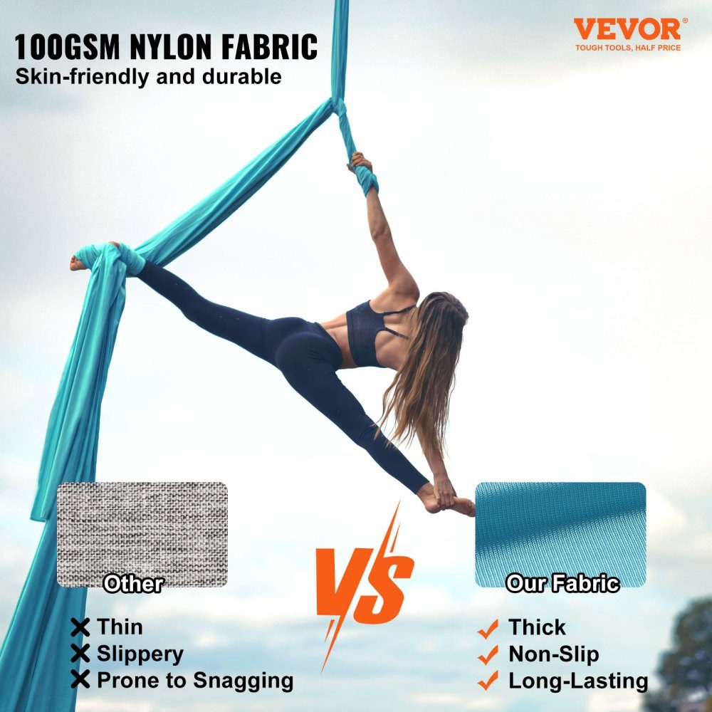 Aerial Yoga Hammock Set 10 x 2.8 m, Blue Aerial Yoga Swing Air Flies, Indoor Aerial Yoga Hammock Swing 1000 kg Max. Load Capacity, Includes Yoga Socks, Steel Carabiner and Aluminum Swivel