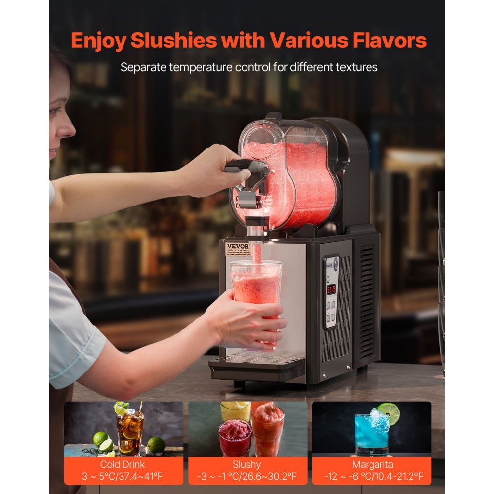 Kommerzielle Slush-Eismaschine, 3 l, Einzeltankmaschine für gefrorene Getränke, 12 Tassen, Edelstahl, Slush-Eismaschine mit Tastatur, Softeismaschine für Partys, Restaurants, Cafés, Bars, Schwarz
